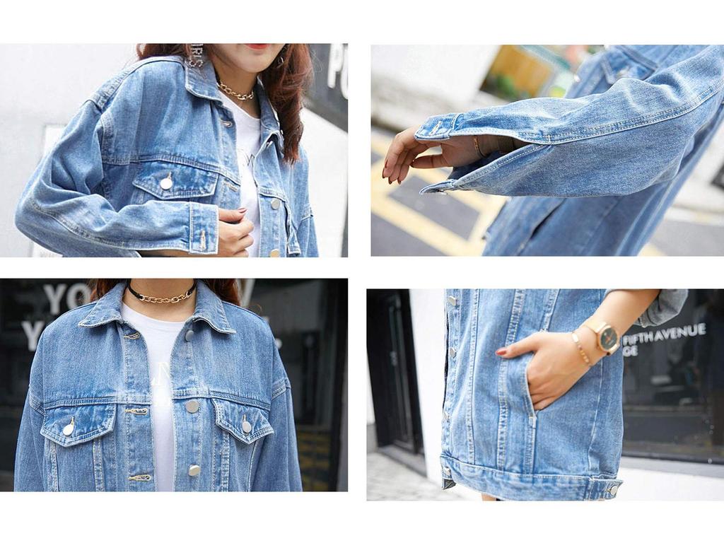 Damen Europäische und Amerikanische Frühjahrs-/Herbst-Jeansjacke mit langen Ärmeln