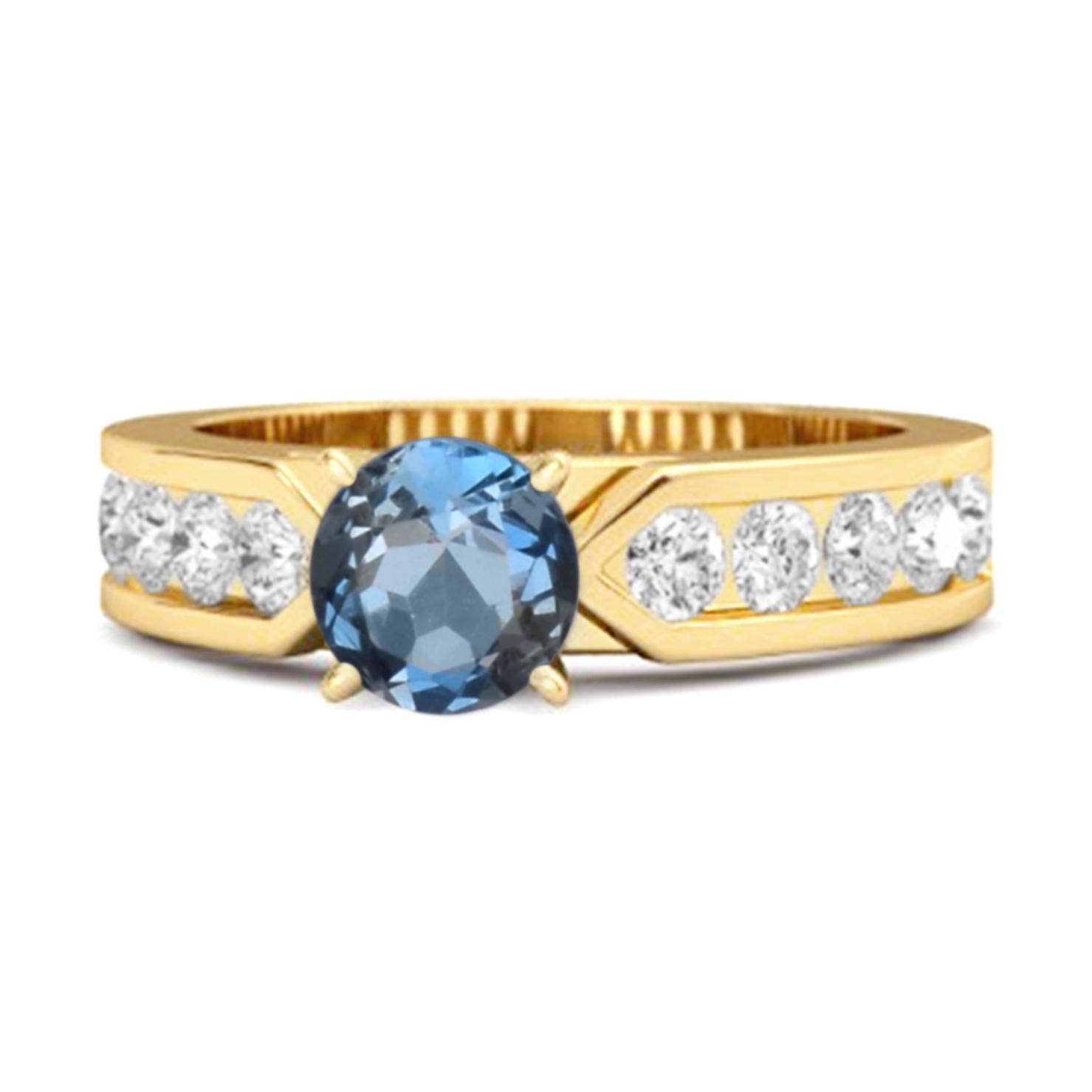 

London Blue Topaz Round Solitaire Statement Ring - 925 Sterling Silver Gold Vermeil 10.5 жовтий