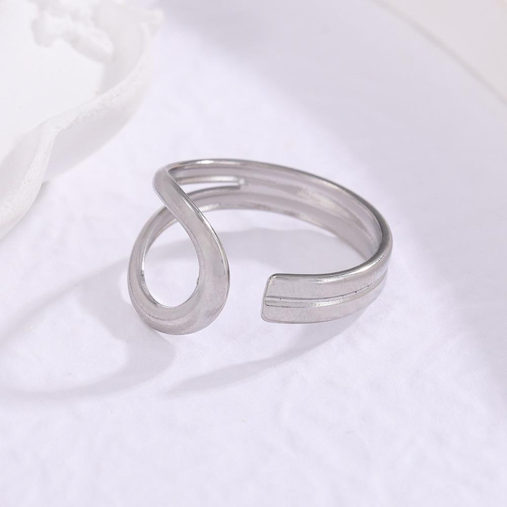 Elegant Water Drop Stainless Steel Adjustable Ring for Women - Non-Fading