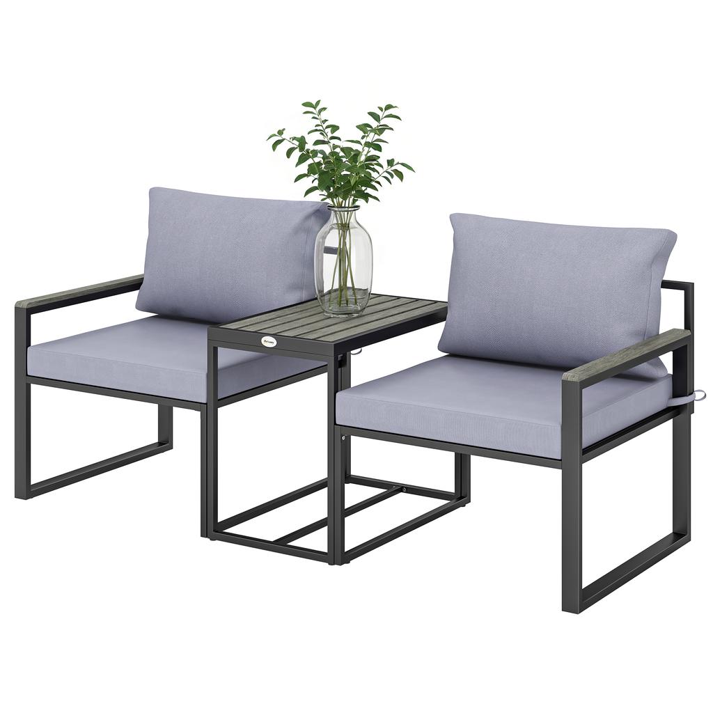 3-Piece Balcony Furniture Set 2 Armchairs with Table Removable Seat & Back Cushions Breathable Cover Grey