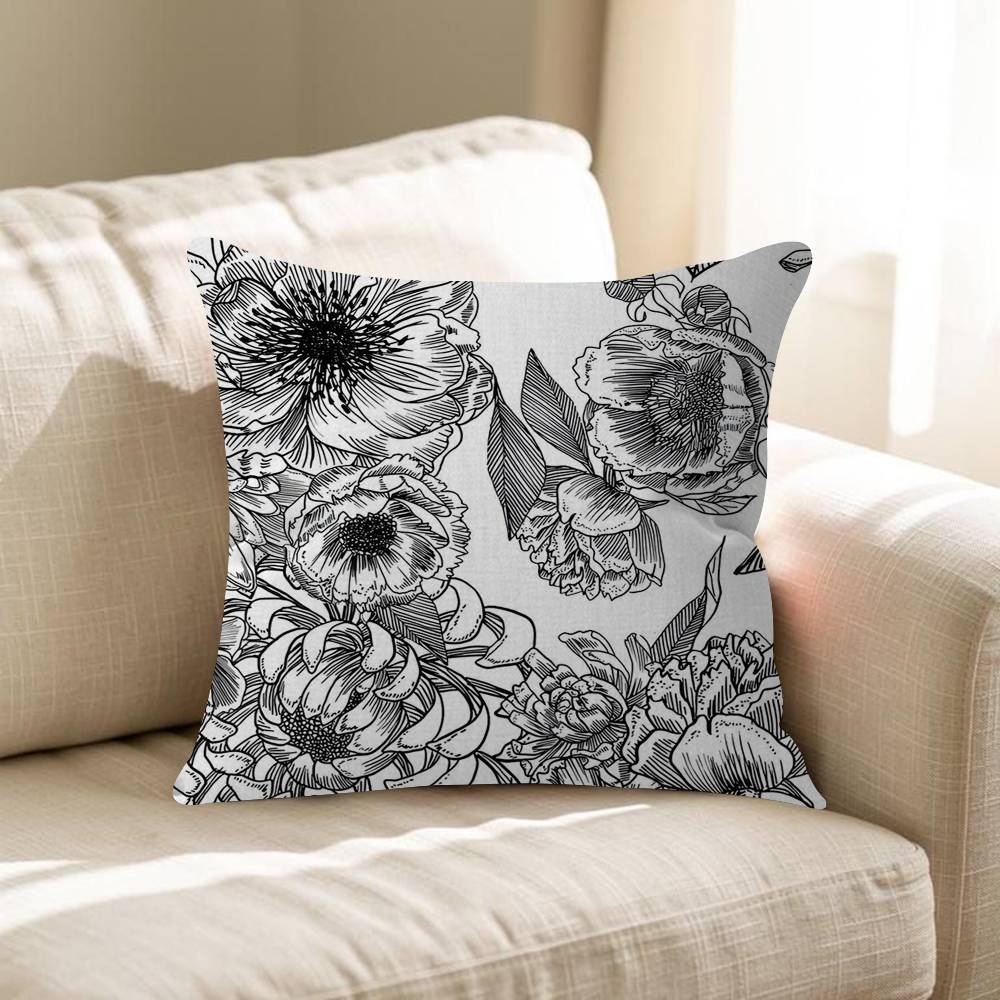 Black  White Floral Pattern Pillow Cover Sofa Cushion Cover Home Room Decoration Children Gift