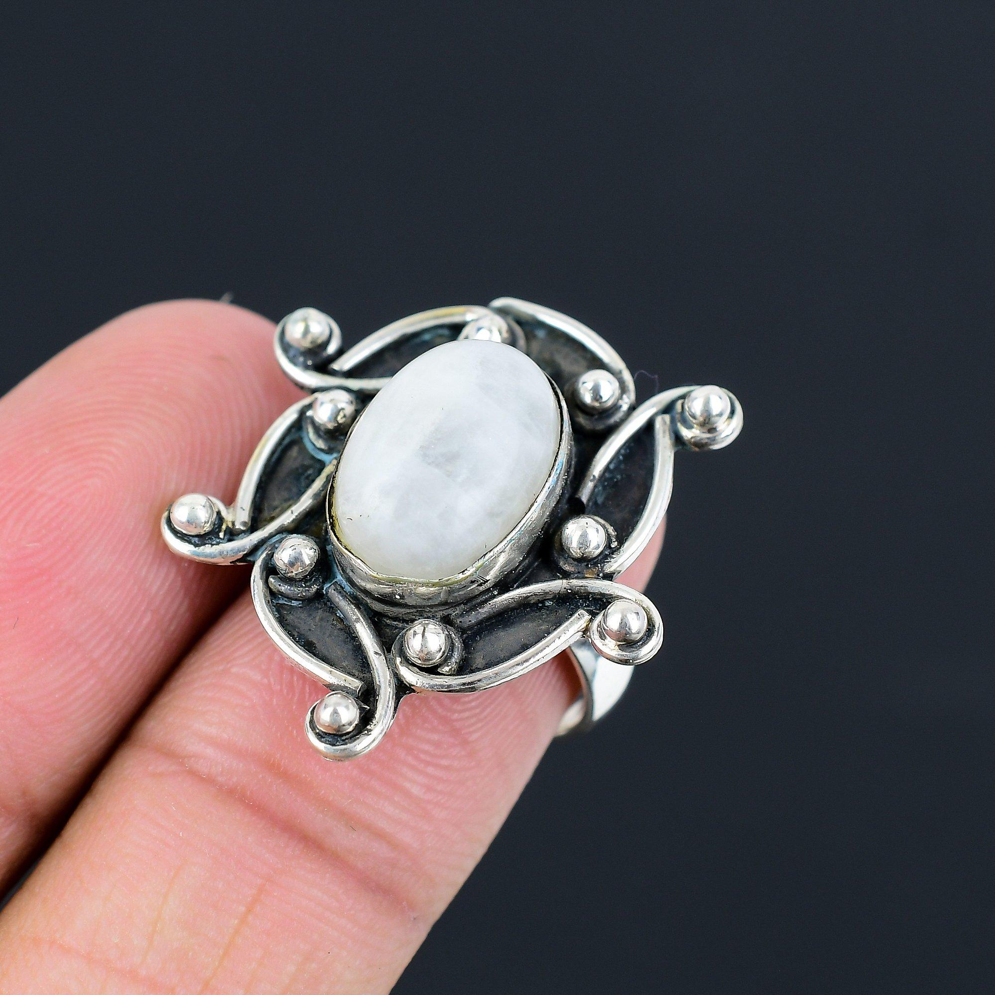 Pear Rainbow Moonstone Gemstone 925 Sterling Silver Stackable Ring Jewelry US 7 7