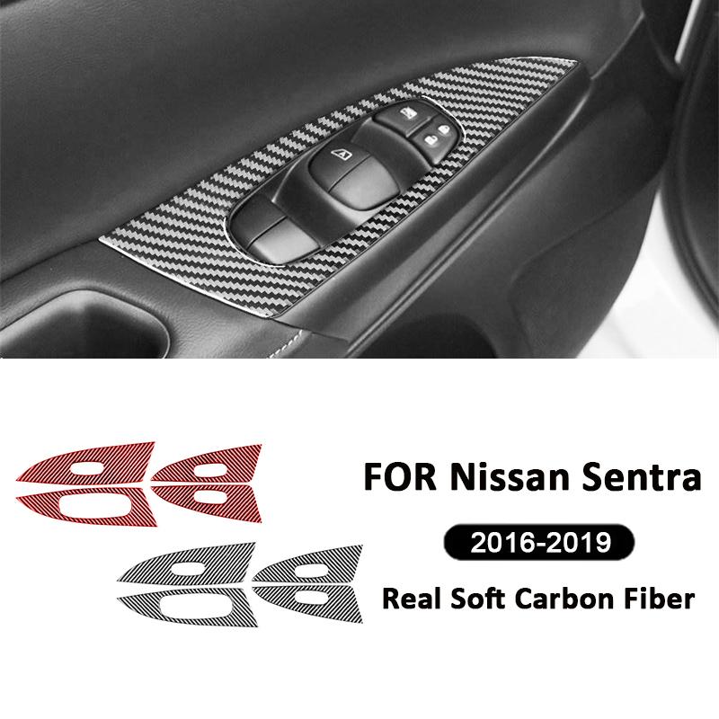 For Nissan Sentra 2016- Accessories Carbon Fiber Auto Interior Power Window Switch Lifter Buttons Panel Decoration Stickers