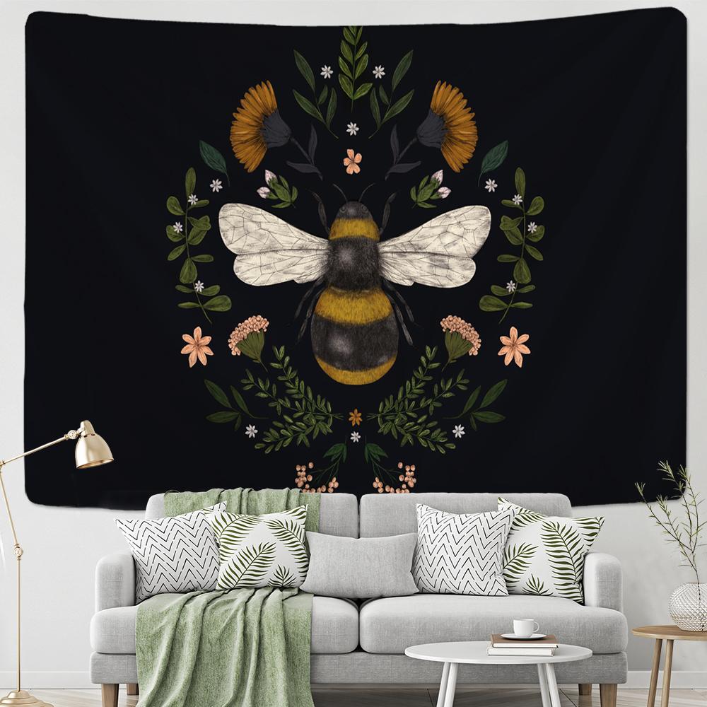 Bee Floral Tapestry Wall Hanging Daisy Flower Wall Decor Tapestries Hanging Bedroom Drom Room Wall Decor Small Black Tapestry