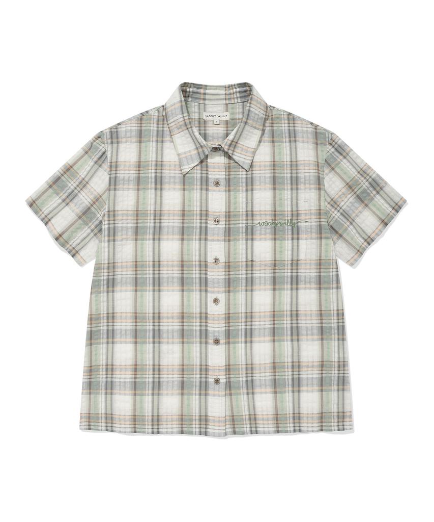 WACKY WILLY Women'S Semi-Oversized Check Short Sleeve Shirt Green