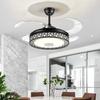 Led Invisible Blck Ceiling Fans Light 42" Retractable Blade Bluetooth Modern Folding Fan Lamp APP Remote Control Hanging Light