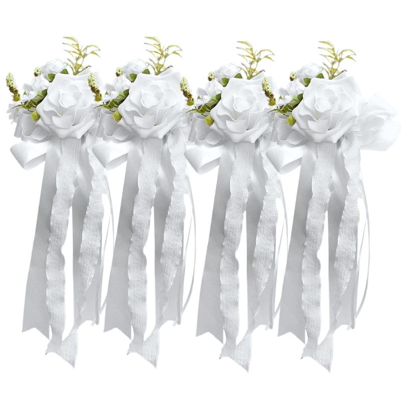 Set of 4 Luxurious Wedding Vehicle Embellishment Silk Flower Bouquets for Wedding Car Glasses and Handle Beautifications