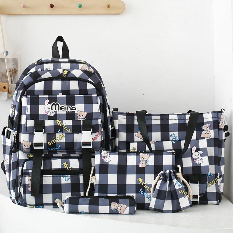 New Schoolbag for Elementary School Students  Junior High School Girls  Five Piece Set for Children's School Backpack