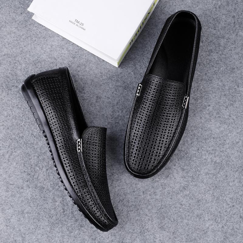 Pánské nazouvací boty s výřezy z pravé kůže, ležérní řidičské boty, luxusní značkové mokasíny, lehké měkké ploché boty na chůzi
