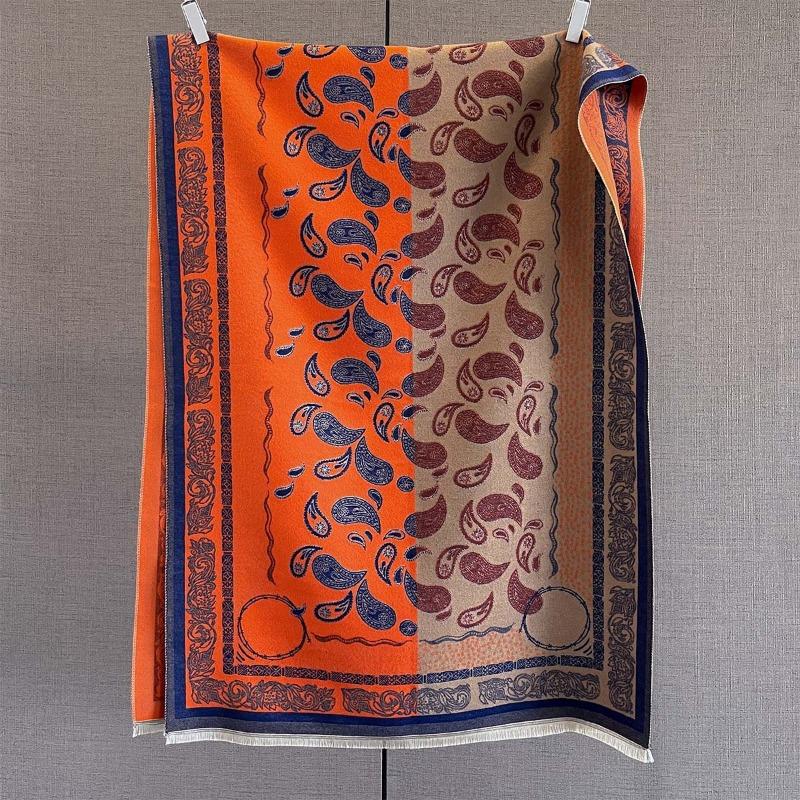 Autumn new women's fashion scarf retro splicing contrasting color cashew nut flower jacquard scarf to keep warm and cold