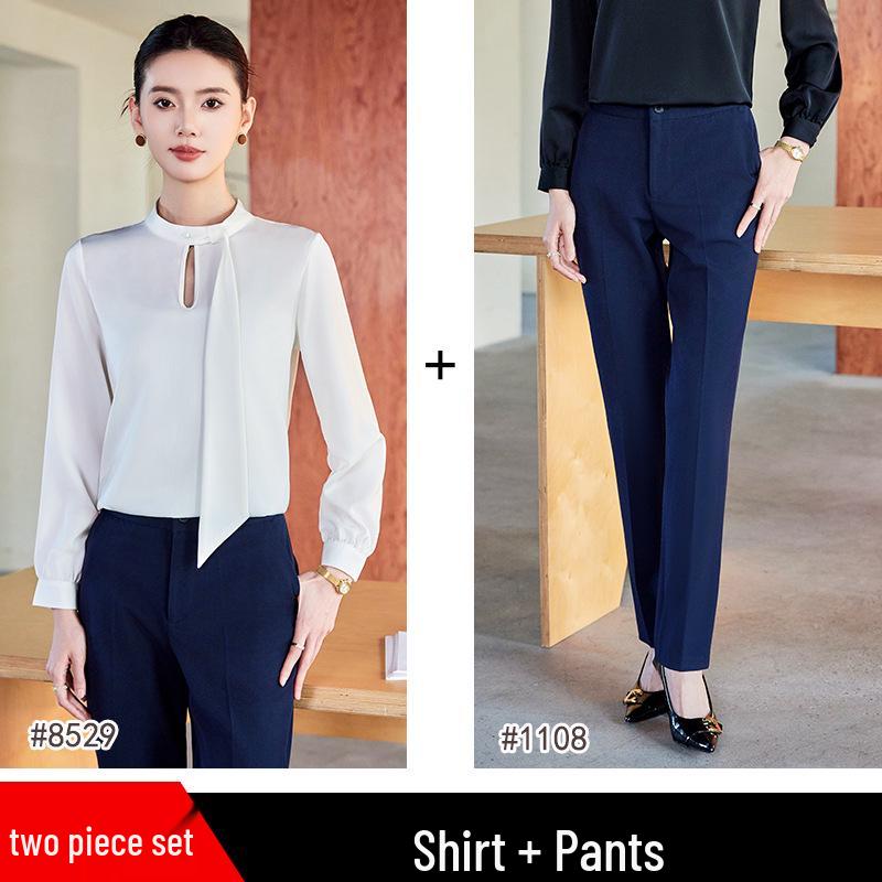 2025 Women's High-End Acetate Satin Workwear Jumpsuit: White Spring/Autumn Inner Layer Top