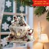 Yousheng 4 Pcs 2D Acrylic Christmas Ornament Cup Shaped Hot Cocoa Hanging Ornaments Snow Village House Xmas Tree Decoration for Tree Car Decor