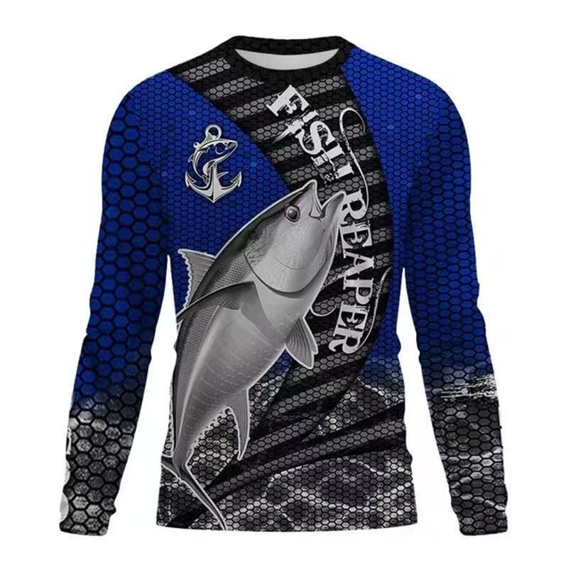 Fishing Series 3D Digital Printed Men's Street Trendy Round Neck Long Sleeve T-shirt