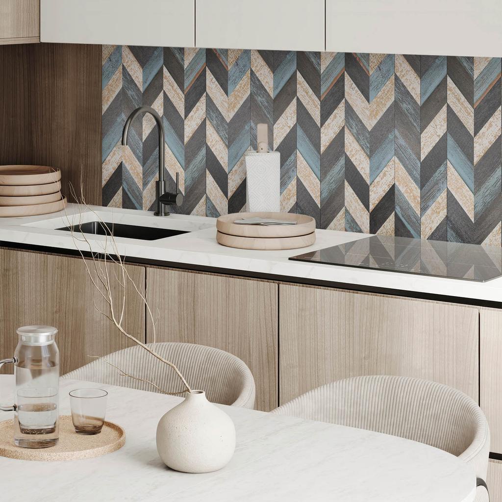Self-Adhesive Vinyl Wall Decor for Interiors 100x50 cm Zigzag Pattern with Wood