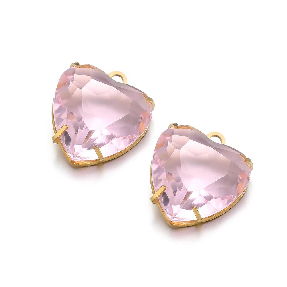 5pcs Stainless Steel 12mm Heart Crystal Glass Charms for DIY Jewelry Exquisite Necklace Bracelets Findings Earrings Making