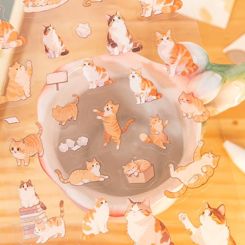 2pcs Kawaii Cute Cat PET Sticker DIY Decoration Scrapbook Diary Album Phone Case Water Cup Computer Luggage Aesthetic Stationery