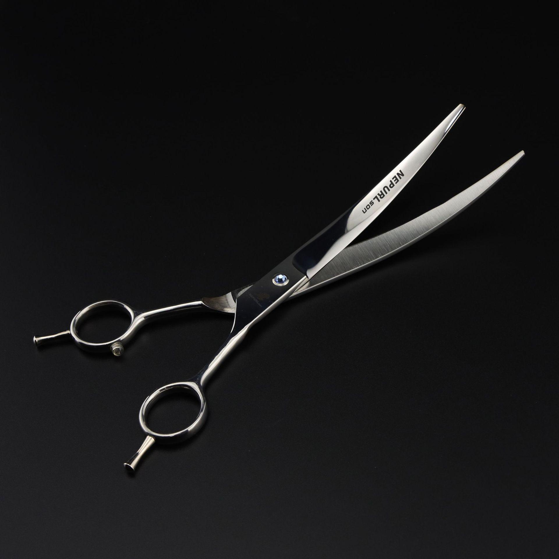 Double-Tailed Silver 8.0 Professional Pet Shears - Upward & Downward Curved