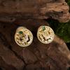 18K Gold-Plated S925 Silver Snake Stud Earrings with Retro Green Zircon