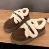 Fleece women's new winter leather platform snow boots, wear non-slip and warm fluffy cotton shoes