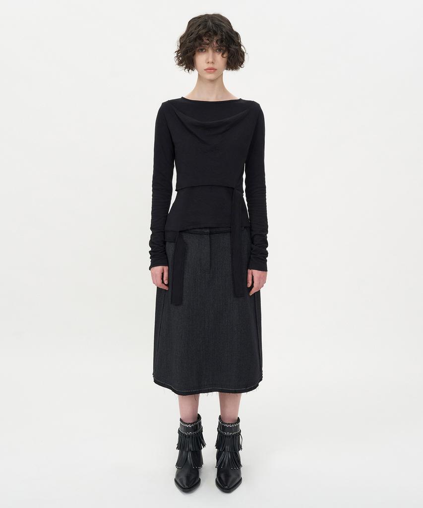 Insilence Woman Raw Detail Wool Skirt Charcoal