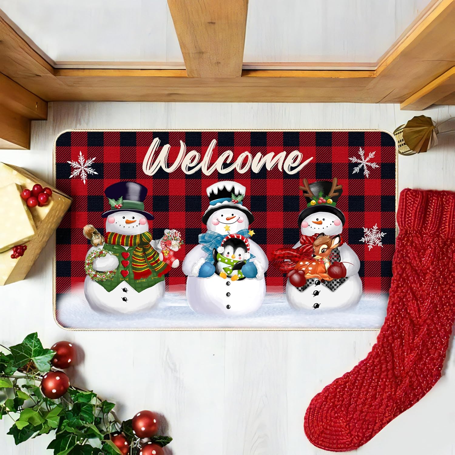 

VIKAMA Merry Christmas Doormat Winter Season Non-Slip Indoor Area Rugs Entrance Welcome Floor Mats Home Decoration 40x60cm 16x24inch
