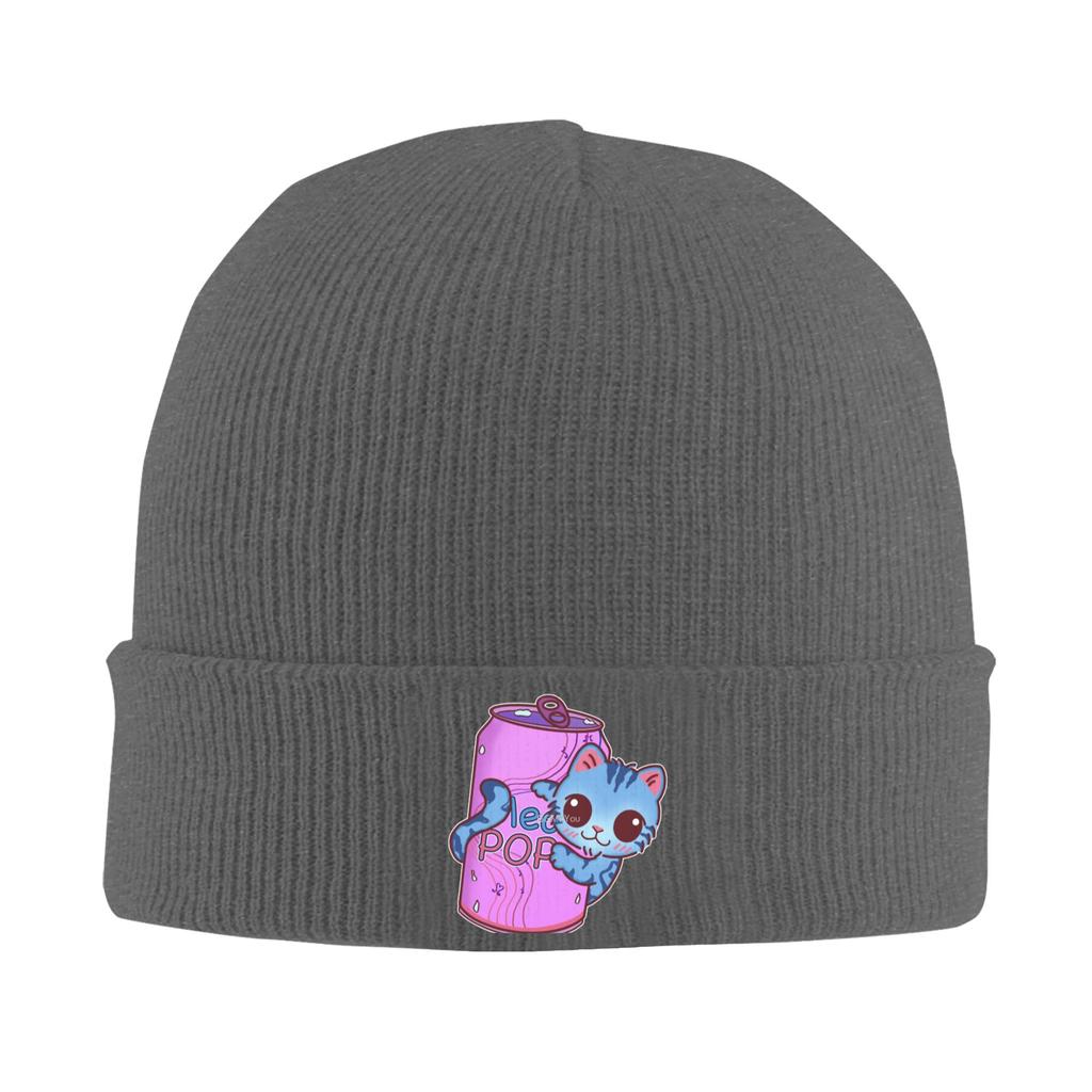 Adult Unisex Cute Blue Cat with Soda Pop Can Beanie Hats Knitted Hat Autumn Kpop Caps Graphic Thermal Elastic Bonnet Hats