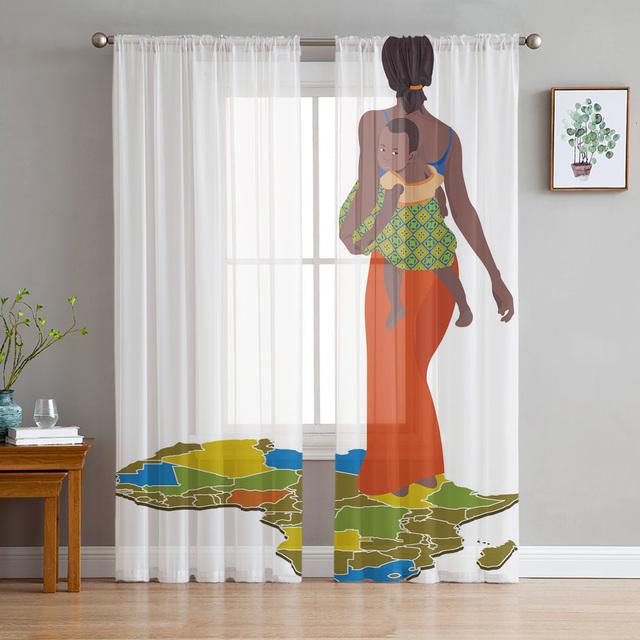 African Women Bottle Sheer Window Curtains For Living Room Bedroom Girls Room Decoration Tulle Curtains