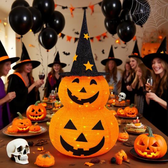 3FT Halloween Collapsible Pumpkin Decoration Battery Operated Light Up Pumpkin Light Pop Up Jack-o-Lantern for Indoor Outdoor Yard Porch Holiday Decor