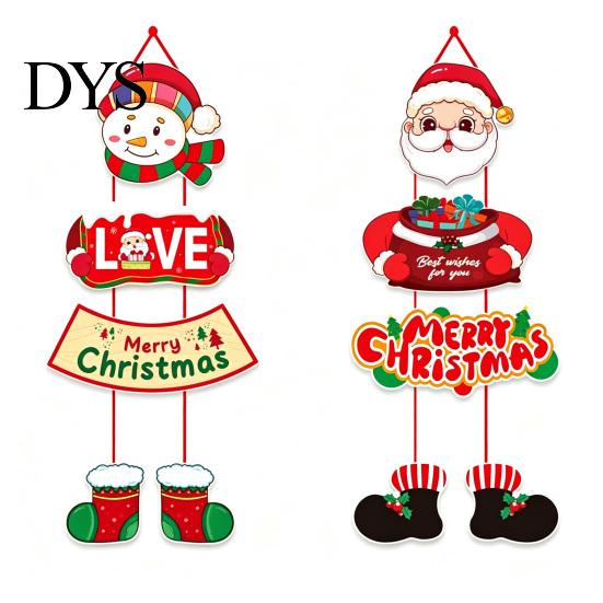Festive Door Embellishment 1 Pair Christmas Hanging Banner Porch Sign, Merry Snowman Santa Claus Decor Penguin Pattern Backdrop for Front Door,