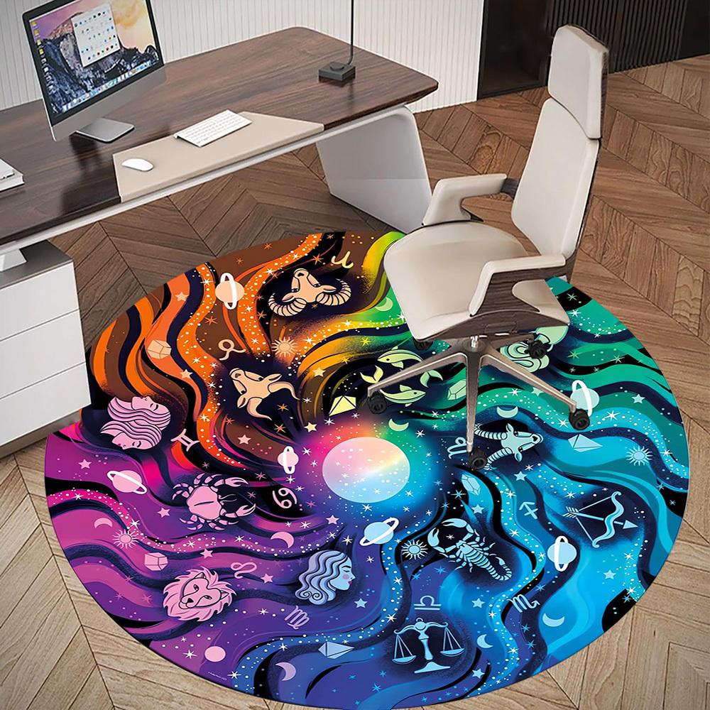 1pc astrology Pattern Office Round Rugs, Under Chair Round Rugs for Living Room, Bedroom, Bathroom Decoration Carpet 091841