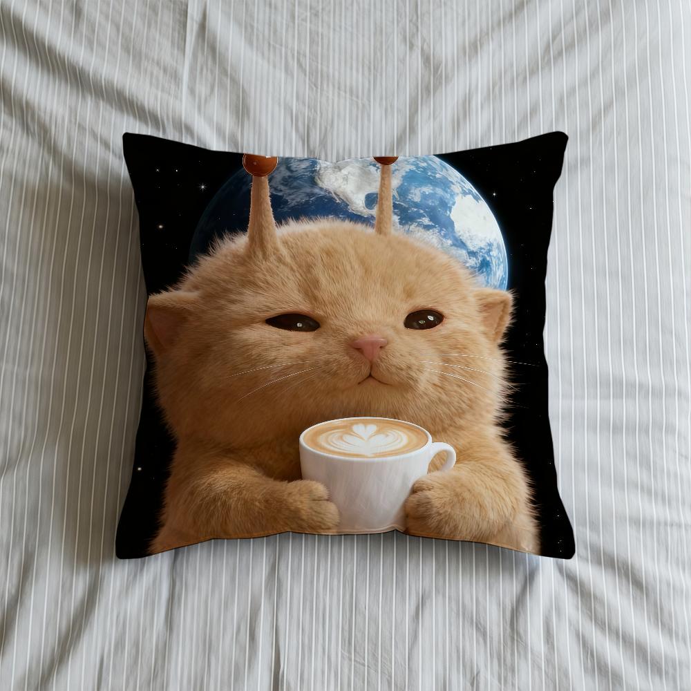 Cushion Cover Cute Earth Soft Case For Sofa Living Cat Room Home Comfortable Office Decor Space Protective Pillow Covers