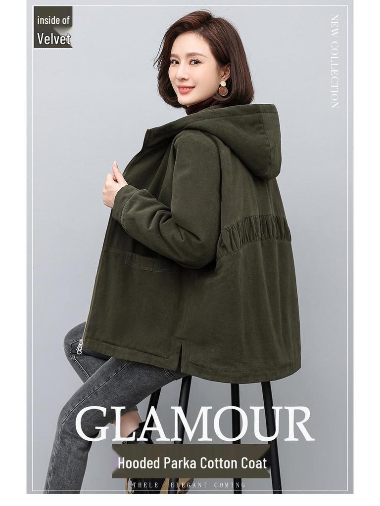 Women's 2024 Winter Korean-Style Loose Fleece-Lined Cotton-Padded Parka