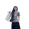 Letter print short-sleeved t-shirt women's summer wear gray slim-fit chic Korean design sense unique and beautiful top
