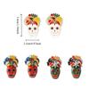 Flower Dripping Oil Skull Earrings Rhinestone Enamel Skeleton Stud Earrings Vintage Earring  Autumn