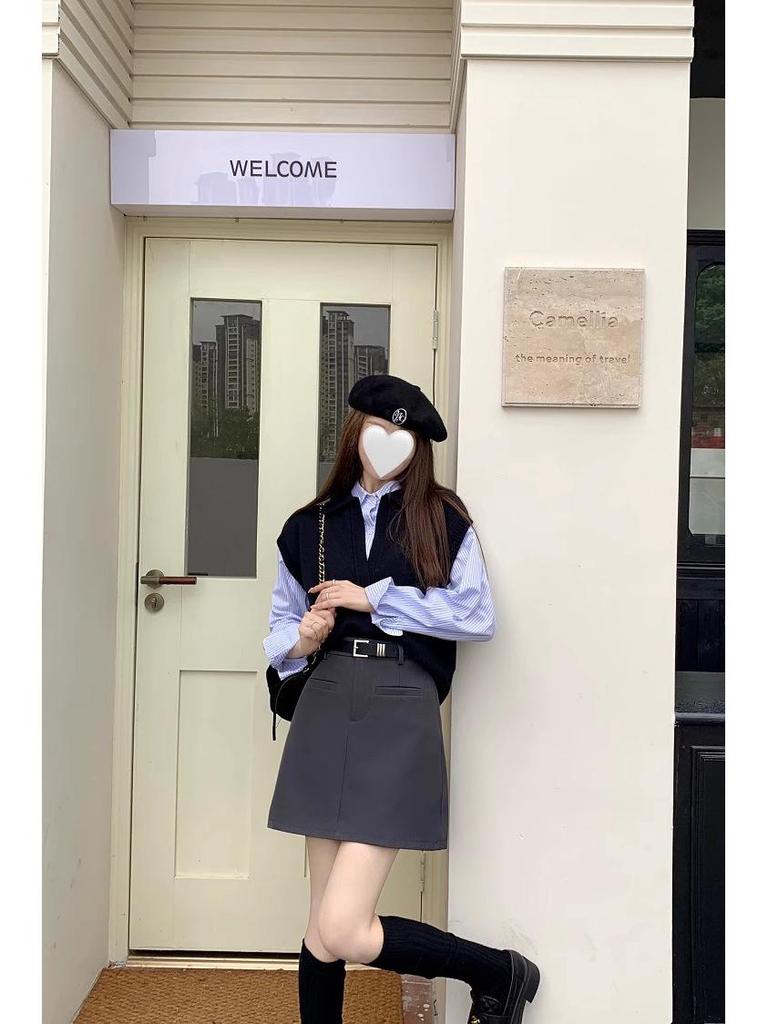 Spring 2024 Women's High-Waist A-Line College Style Mini Skirt