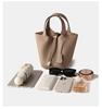 2025 Large Capacity Genuine Leather Commuter Handbag - Lychee Pattern Cowhide Bucket Bag