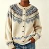 Cardigan a maglia da donna, Collo ampio, Blocco di colore, Fiocco di neve, Bottone