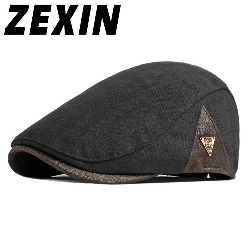 ZEXIN Autumn and Winter Hat Men's Beret England Retro Splicing Thickened Warm Duck Tongue Cap Female Literary Youth Forward Cap