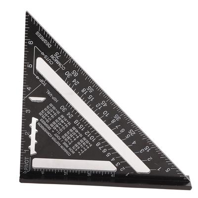 Black Triangular Ruler Woodworking Aluminum Right Angle Ruler Protractor 0~7in 90 Degrees