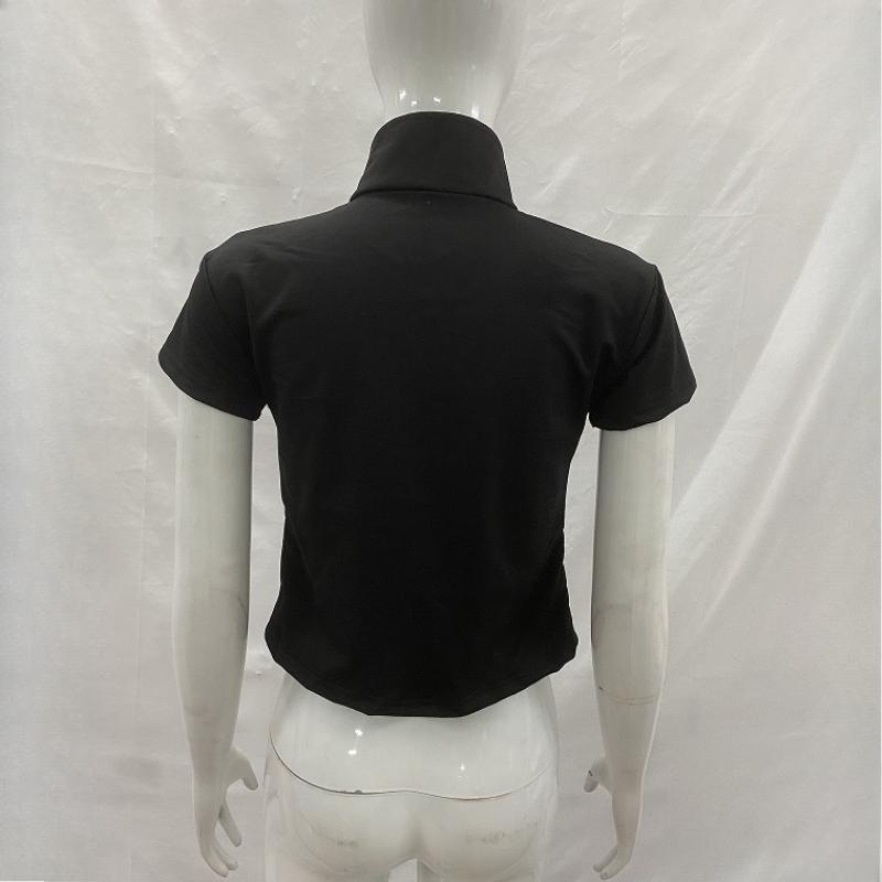 Y2K summer high neck hollowed out single breasted button slim fit solid color casual top