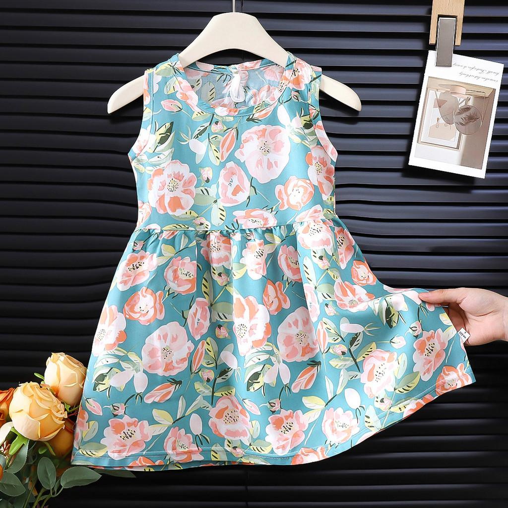 Girl Sleeveless Dress With Floral Pattern For Toddler Summer Wear