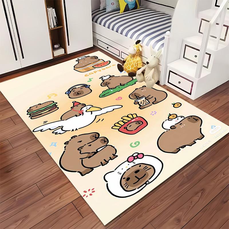 Cute Capybara Cartoon Pattern Carpet for Kids Room or Living Space Suitable for Use As an Anti-slip for Living Room Bedroom Sofas