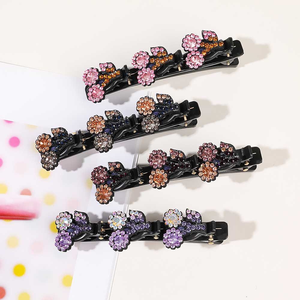 New Sparkling Crystal Stone Braided Hair Clips Satin Fabric Hair Bands Rhinestone Hair Clips Braided Hair Clip with Rhinestones