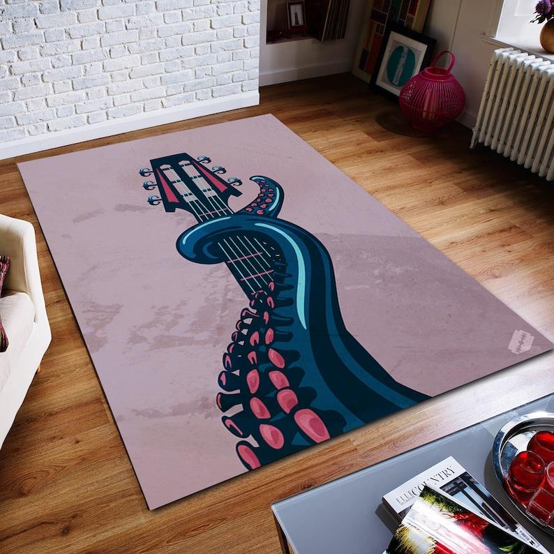 Oil Painting Guitar Pattern Carpet Music Enthusiast Home Decoration Creative Guitar Elements Carpet Living Room Bedroom Warm Rug