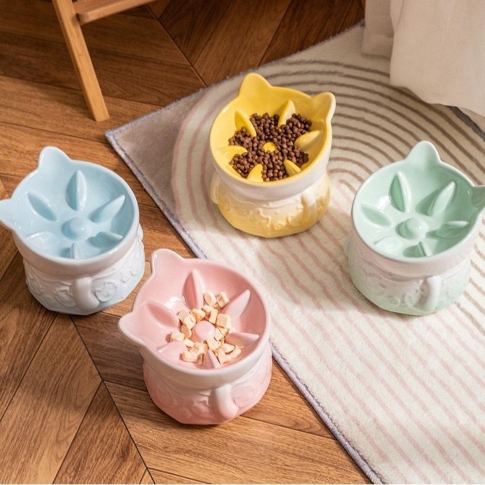 Ceramic Pet Feeder Bowl Anti Tipping Cat High Foot Bowl Cat Slow Food Bowl  for Feeding