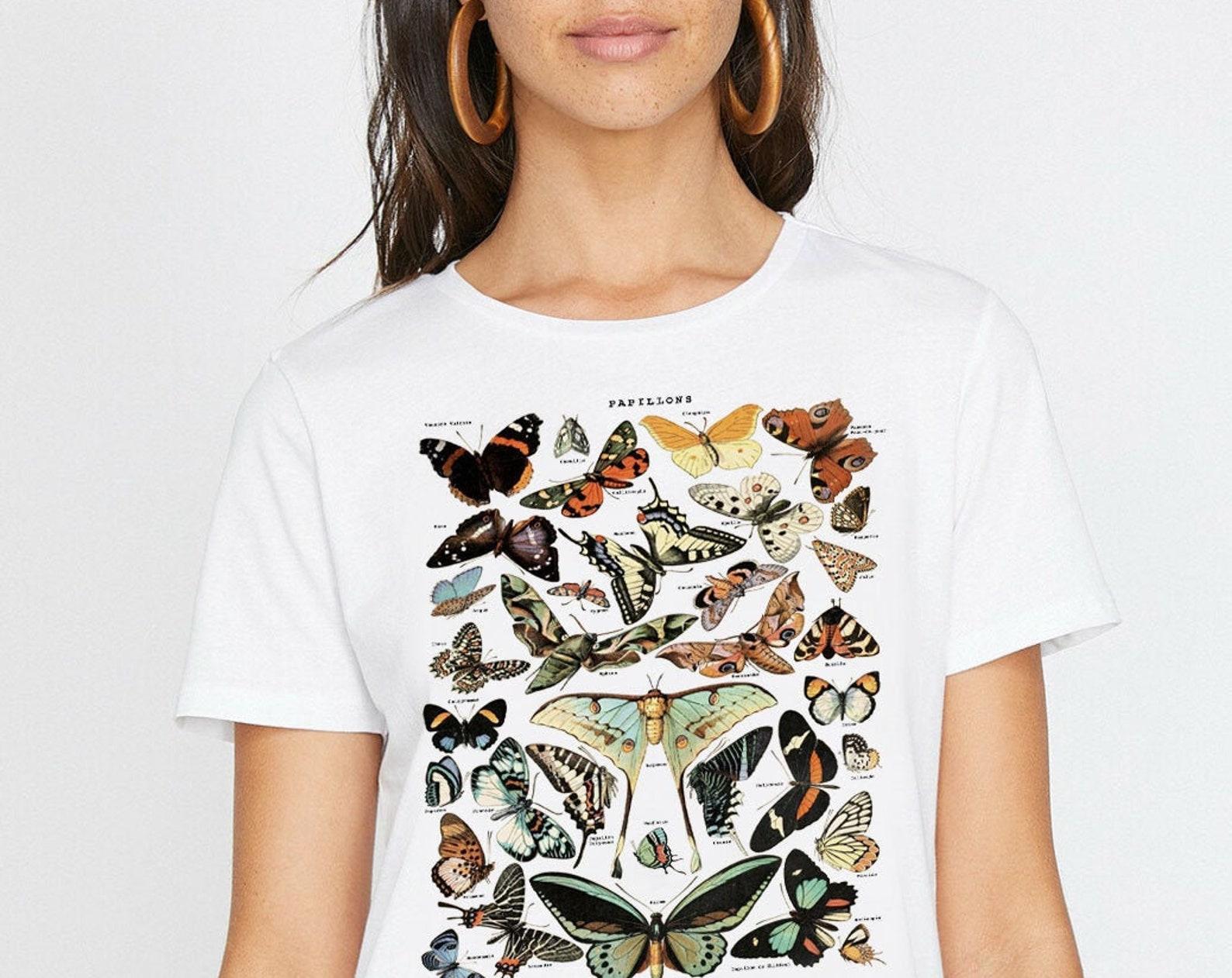 Butterfly T-Shirt, Vintage T-Shirt, Botanical T-Shirt, Botanical Shirt, Graphic T-Shirt, Butterflies, Tumblr, Womens Tees, Womens T-Shirts S