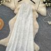 Summer White Lace Halter-Neck Dress for Women Sexy Sleeveless Floral Embroidered A-Line Maxi Dress