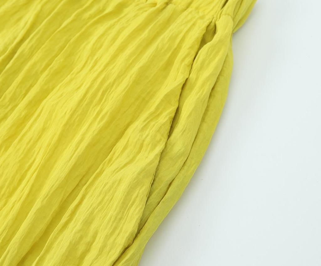 European & American Style Summer Wide Leg Elastic Waist Wrinkle-Effect Pants - Solid Color