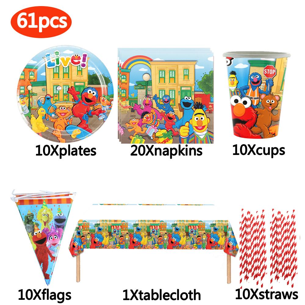 New Sesame Birthday Party Decorations Cartoon Street Balloons Plates Tablecloth Cups Tableware Set for Baby Shower Party Favors 5