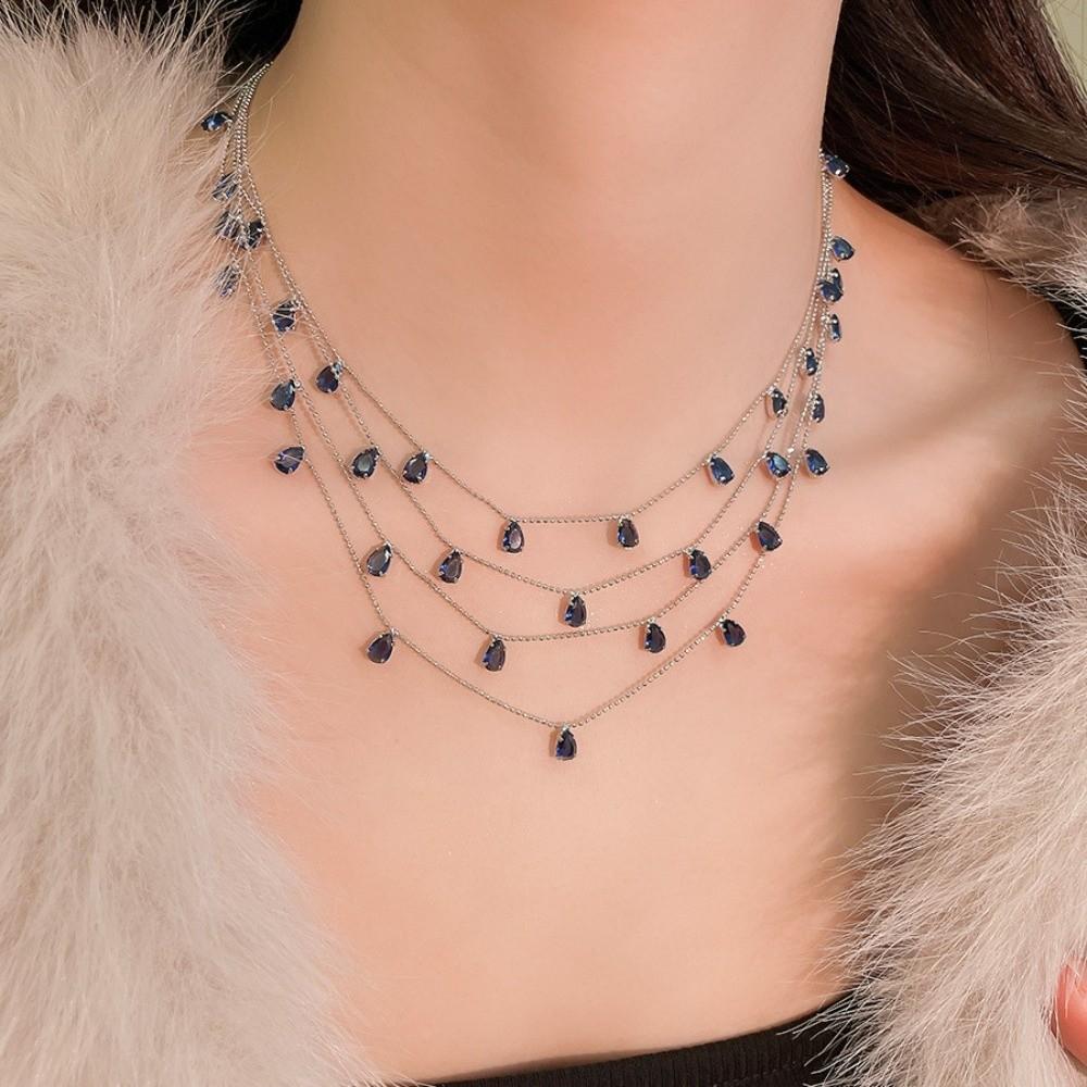 Multi Layer Water Drop Shining Choker Light Luxury Rhinestone Jewelry Banquet